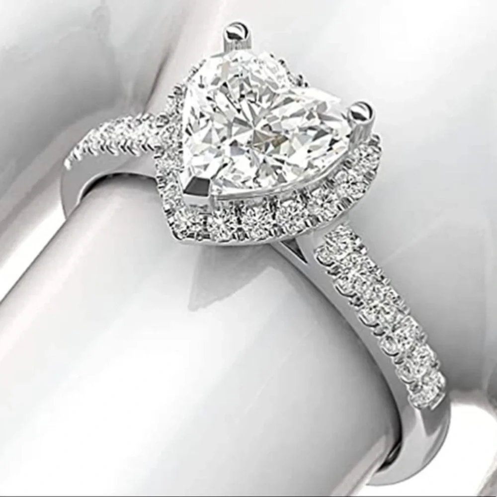 Silver Heart Rhinestone Bling Ring